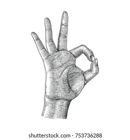 Hand gesture drawing vintage style,Human hand ok sign