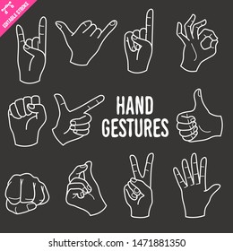 Hand gesture hand drawn vector doodle illustration over chalkboard isolated black background  Vector doodle illustration and editable stroke/outline