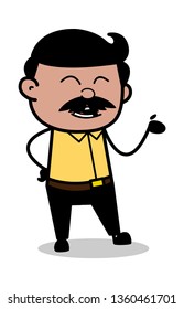 Hand Gesture During Conversation - Indian Cartoon Man Father Vector Illustration