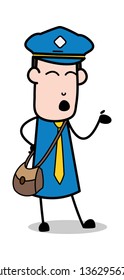 Hand Gesture During Talk - Postman Cartoon Courier Guy Vector Illustration