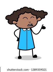 Hand Gesture During Talk - Retro Black Office Girl Cartoon Vector Illustration