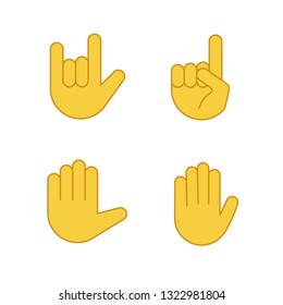 Hand gesture emojis color icons set. Love you, heavy metal, heaven, high five, stop gesturing. Devil fingers, index pointing up, raised hand. Isolated vector illustrations