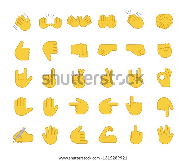 手のジェスチャー絵文字の色のアイコンセット 指 拳 手のひら ソーシャルメディア ネットワーク絵文字 はい こんにちは ロック ゲシュタリングのような 手の記号 分離型ベクターイラスト のベクター画像素材 ロイヤリティフリー