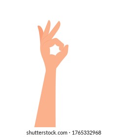Hand gesture, everything is fine, excellent, done. Vector color illustration, flat cartoon design, eps 10. Concept: gesturing, good, excellent, class, ok.