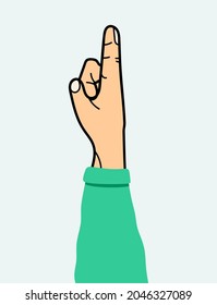 The hand gesture is an extended index finger. For use on textiles, packaging paper, souvenirs, printing, posters, postcards. Vector illustration.