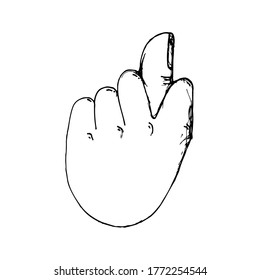 Handgeste den Feigenbaum (Spaß). Handshow, zuerst klicken mit Daumen. Attitude, Message, Antwort. Hand-Geste-Schwarze-Linie-Skizze auf weißem Hintergrund. handgezeichnete Vektorgrafik