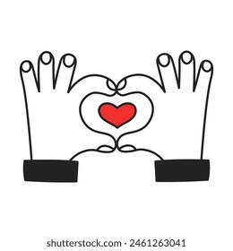 Hand gesture finger heart outline icon. Vector illustration of love sign. Social media web site design. Black line art isolated on white background.