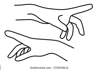 Hand gesture of finger pointing in left and right positions. Vector illustration in outline style.
