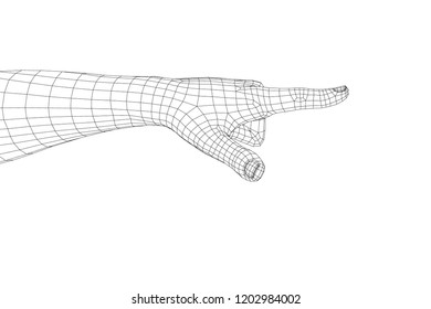 Hand gesture. Finger pointing symbol. Vector wireframe illustration. Isolated on white background.