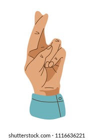 Hand gesture - Сrossed fingers. Isolated vector illustration.