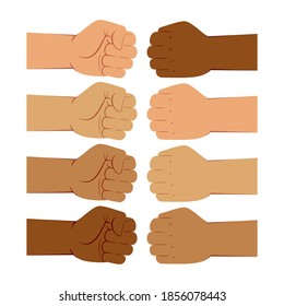 Hand Gesture of Fist Bump, Different Skin Colors