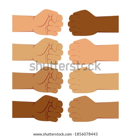 Hand Gesture of Fist Bump, Different Skin Colors