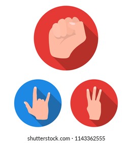 Hand gesture flat icons in set collection for design. Palm and finger vector symbol stock web illustration.