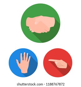 Hand gesture flat icons in set collection for design. Palm and finger vector symbol stock web illustration.