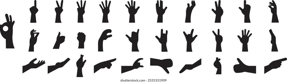 Hand Gesture flat icons Set. Hand drawn Emoji. Perfect vectors for communication, body language designs element. Okay, Thumb up, palm, peace, Raise hand Waving sign isolated on transparent background.