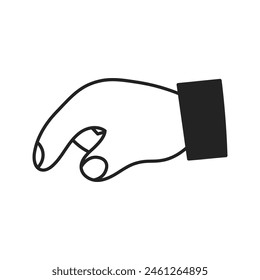 Hand gesture forefinger pointer icon. Outline cursor sign. Side view. Isolated black line art on white background.