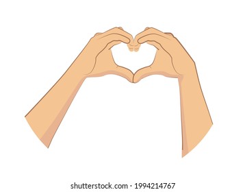 Hand gesture in the form of a heart. Concept of friendship and romantic relationships. Vector illustration isolated on white background