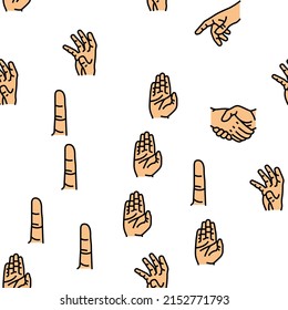 Hand Gesture And Gesticulate Vector Seamless Pattern Thin Line Illustration
