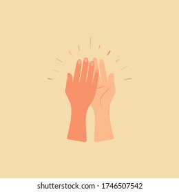 Hand gesture, give five, hit palm on palm. Vector illustration, flat cartoon design, eps 10.