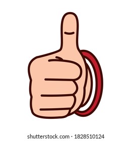 Hand gesture with good expression over white background, line and fill style, vector illustration