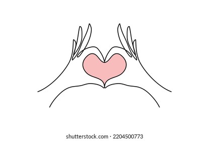 Hand gesture heart symbol  The concept friendship  romantic relationship  support   feedback  Outline vector illustration isolated white background 