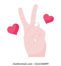 Gesto de mano con corazones, icono plano de la victoria del amor 

