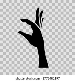 Hand gesture, hold with two fingers. Vector icon, flat minimal design, black silhouette isolated on transparent background, eps 10.
