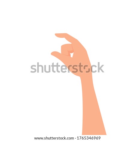 Hand gesture, hold with two fingers. Vector color illustration isolated on white. Flat cartoon design, eps 10. Concept: gesturing, decoration, decoration to demonstrate something.