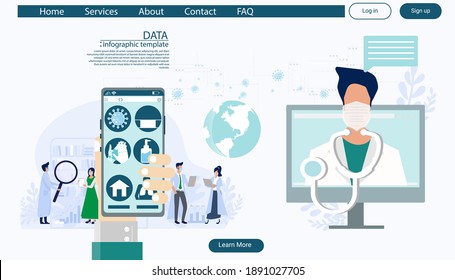  Hand gesture hold and using cellphone,method protection,consulting diagnose covid 2019  a doctor online, telemedicine and online doctor concept illustration Infographics template.