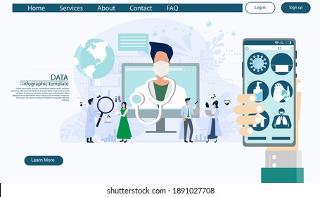  Hand gesture hold and using cellphone,method protection,consulting diagnose covid 2019  a doctor online, telemedicine and online doctor concept illustration Infographics template.
