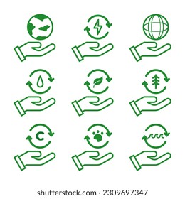 Hand gesture holding eco elements.