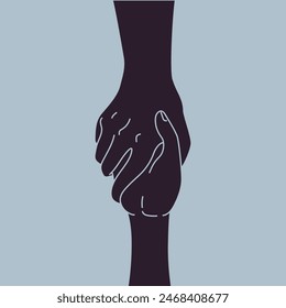 Hand in hand gesture. Hand holding other hand. Couple. Vector illustration