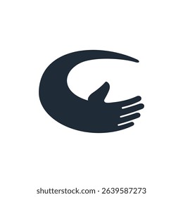 Hand gesture. I hug and support . Vector linear icon illustration isolated on white background.