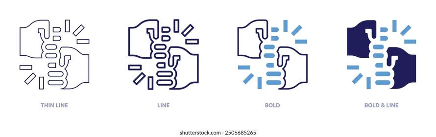 Hand gesture icon in 4 different styles. Thin Line, Line, Bold, and Bold Line. Duotone style. Editable stroke.