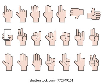 Hand gesture icon big set, Finger count, thin line with fill color