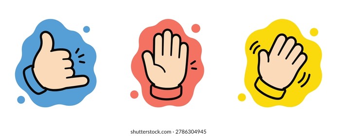hand gesture icon call me sign stop waving finger symbol vector set