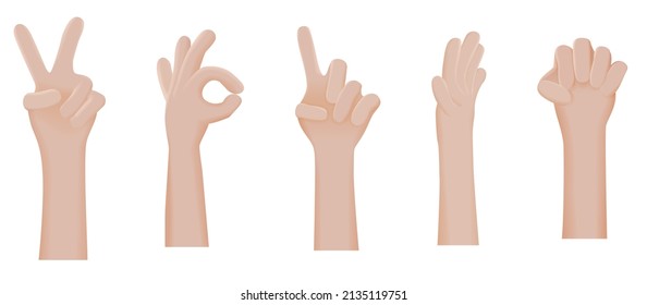Hand gesture icon collection. Vector 3d illustration in cartoon style set isolated on white.