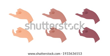Hand gesture icon collection. Vector flat multiracial llustration set. Caucasian, african american and indian ethnic. Come hither sign. Come closer, invite, flirting symbol. Design element for web. Stock photo © 