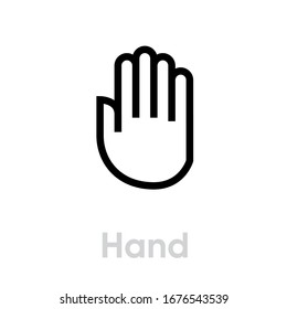 Hand gesture icon. Editable line vector. Stylized open palm clenched fingers. Single pictogram.