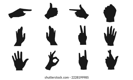 hand gesture icon Hand motions such as OK sign, cool and calm, handshake, pleading, pointing to the right, fingers crossed, fist, open palm. Hand drawn doodle style. Wrist vector illustration set