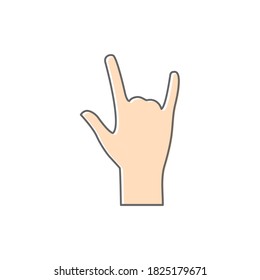 Hand gesture icon. Rock symbol illustration. Arm cool silhouette. Two fingers up outline.