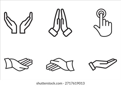 Handgesten-Symbolsatz. Enthält Symbole wie Applaus, Daumen hoch, mittlere Hand, helfende Hand, Richtung, wie,
