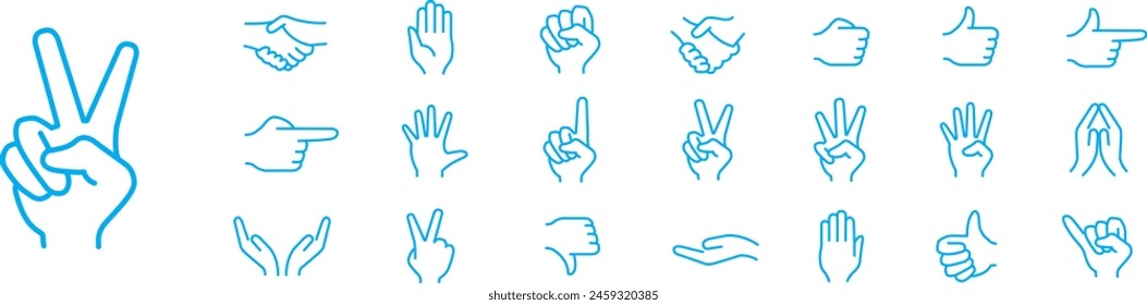 Handgesten-Symbolsatz. Bearbeitbare Strichsymbole Kollektion Illustration Vektorgrafik.