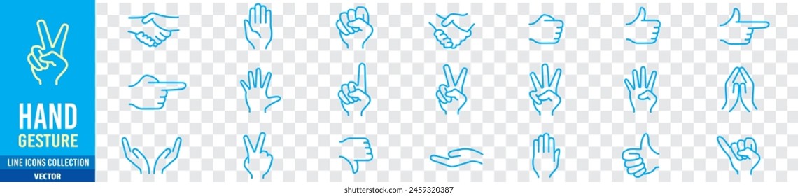 Handgesten-Symbolsatz. Bearbeitbare Strichsymbole Kollektion Illustration Vektorgrafik.
