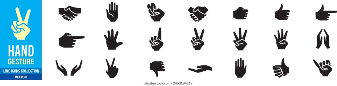 Conjunto de iconos de gesto de mano. Iconos de trazo editables colección ilustración Vector.