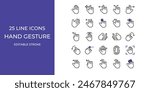 Hand gesture icon set line vector design editable. fingerprint, scroll, swipe, click, and more