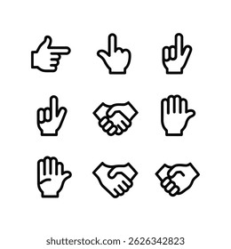 Hand Gesture Icon Set – Line Style Collection of Communication and Interaction Symbols