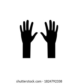 Hand gesture icon set. Raised hands illustration. Black arm up silhouette.