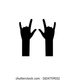 Hand gesture icon set. Rock symbol illustration. Black arm cool silhouette. Two fingers up outline.
