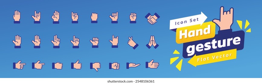 Hand gesture icon set, symbol for communication, isolated on background. Flat vector illustration.